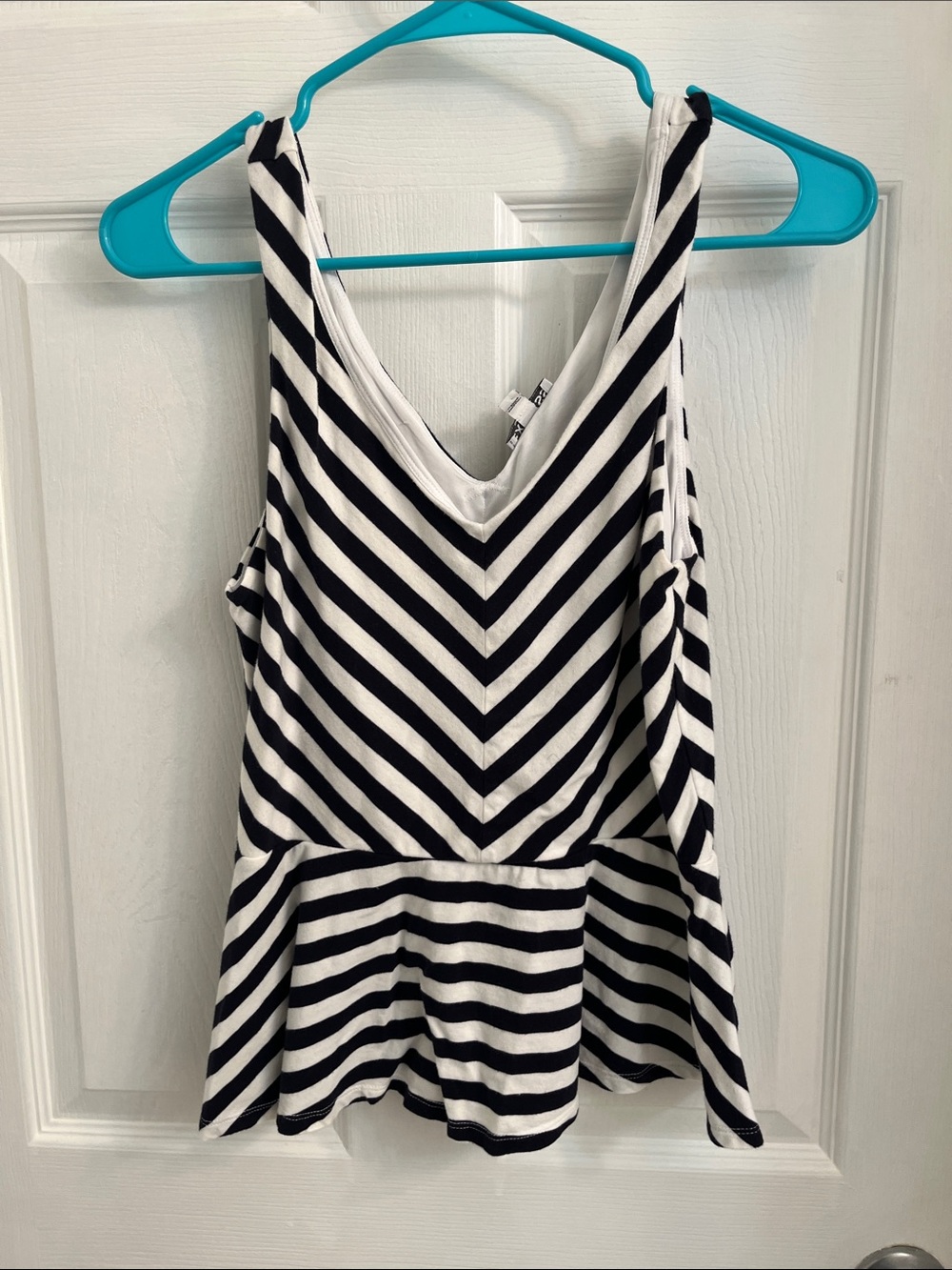 Express Black & White Striped Peplum Tank Top